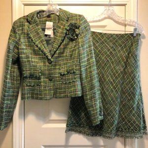 NWT Vintage Express Green Boucle Knit Skirt Suit 2/4